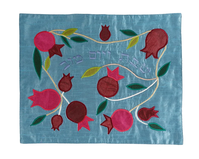 blue pomegranate raw silk challah cover by yair emanuel scaled