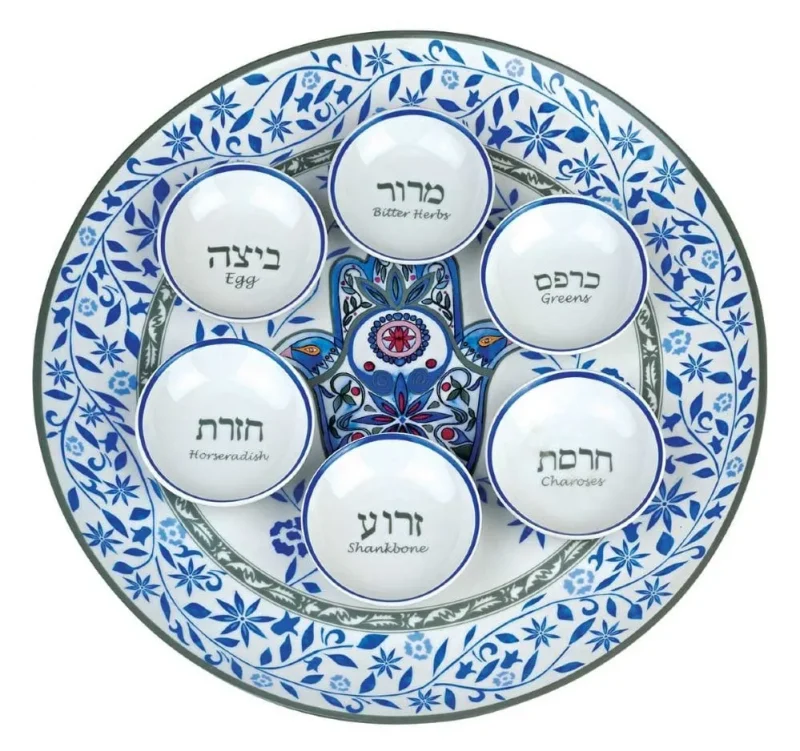 blue porcelain hamsa seder plate