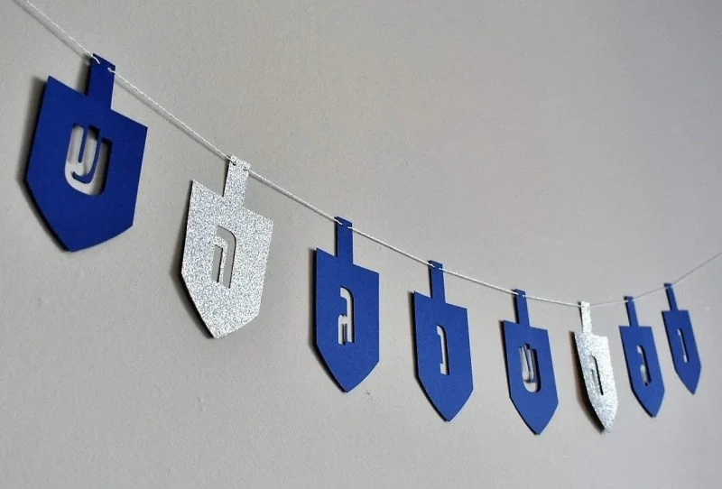 blue silver glitter dreidel garland