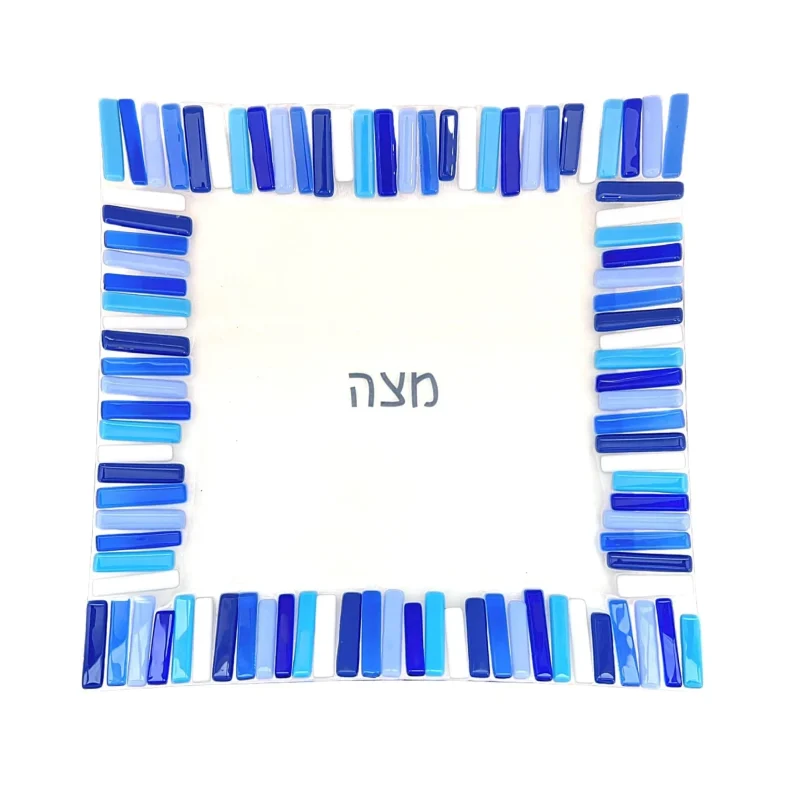 blue sticks fused glass matzah tray