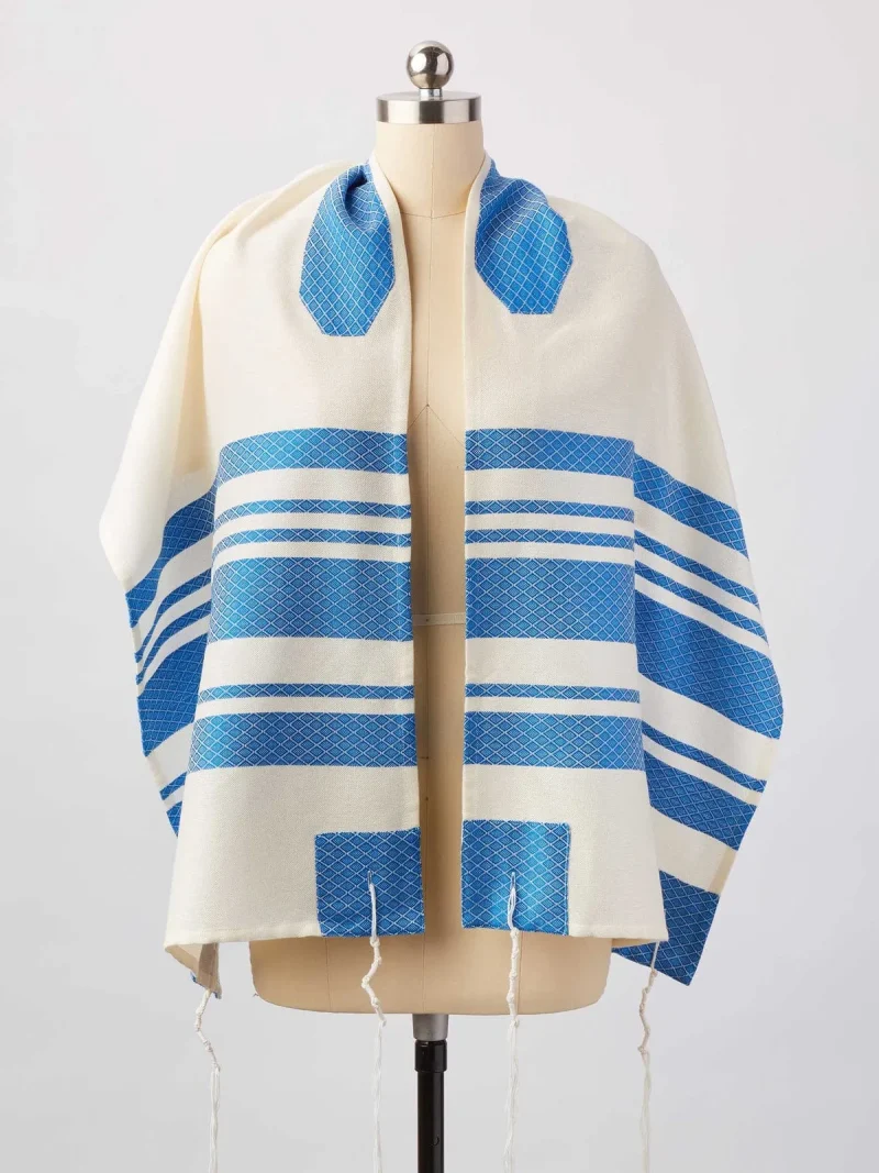 blue stripes traditional woven tallit by advah designs