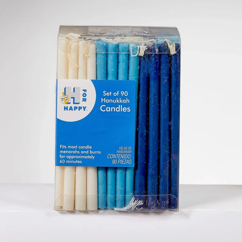 blue white deluxe hanukkah candles 90 pack