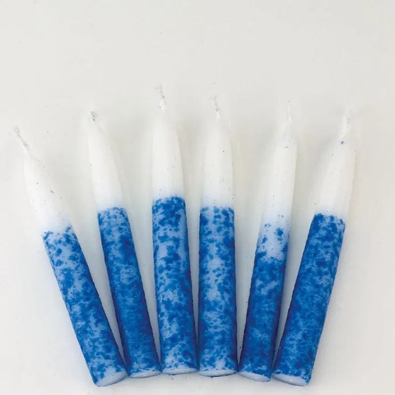 blue white hand painted shabbat candles set of 12