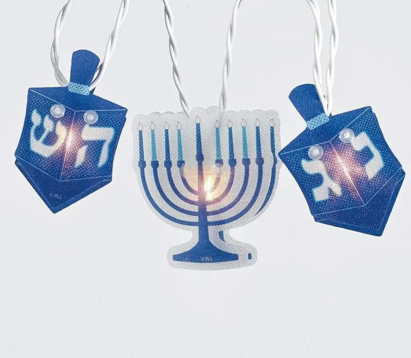 blue white hologram chanukah light set