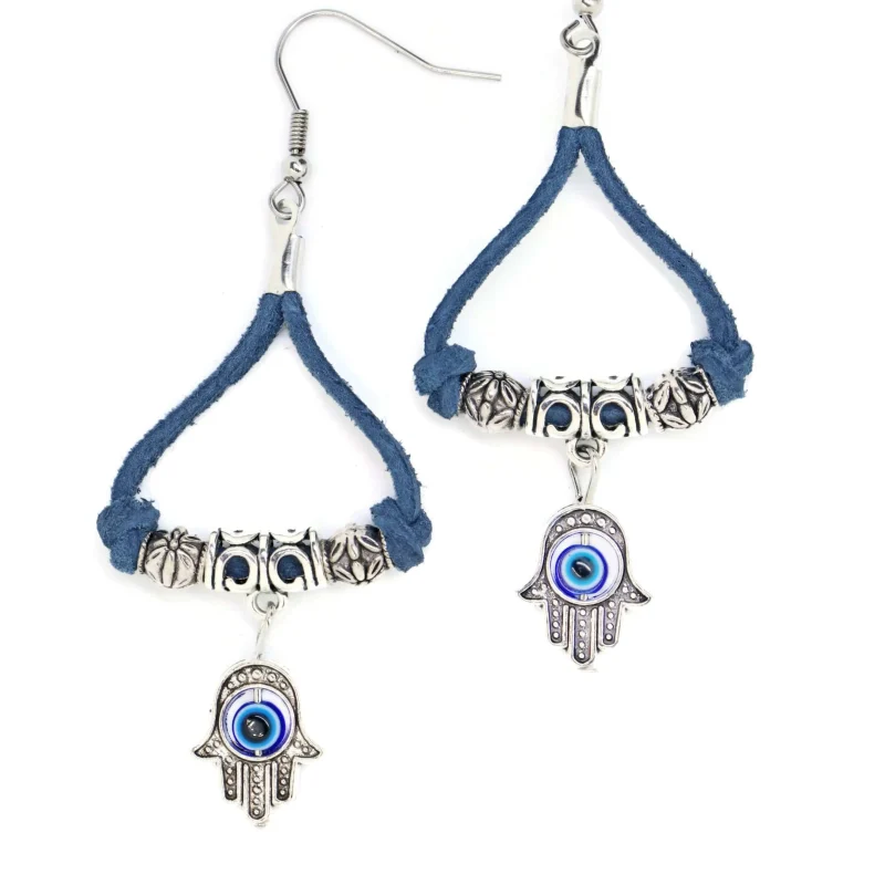 boho hamsa earrings in slate blue tibetan style scaled