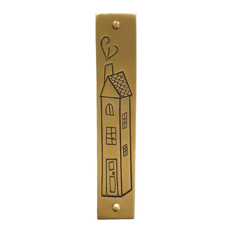 brass home sweet home mezuzah by emily rosenfeld