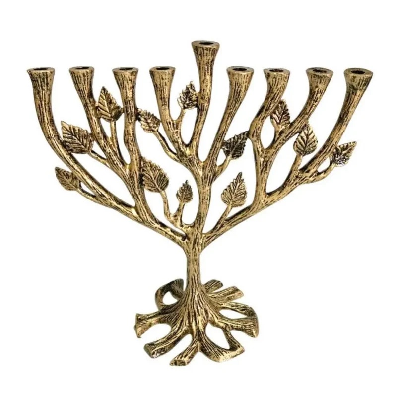 brass textured leaf menorah elegant holiday decor