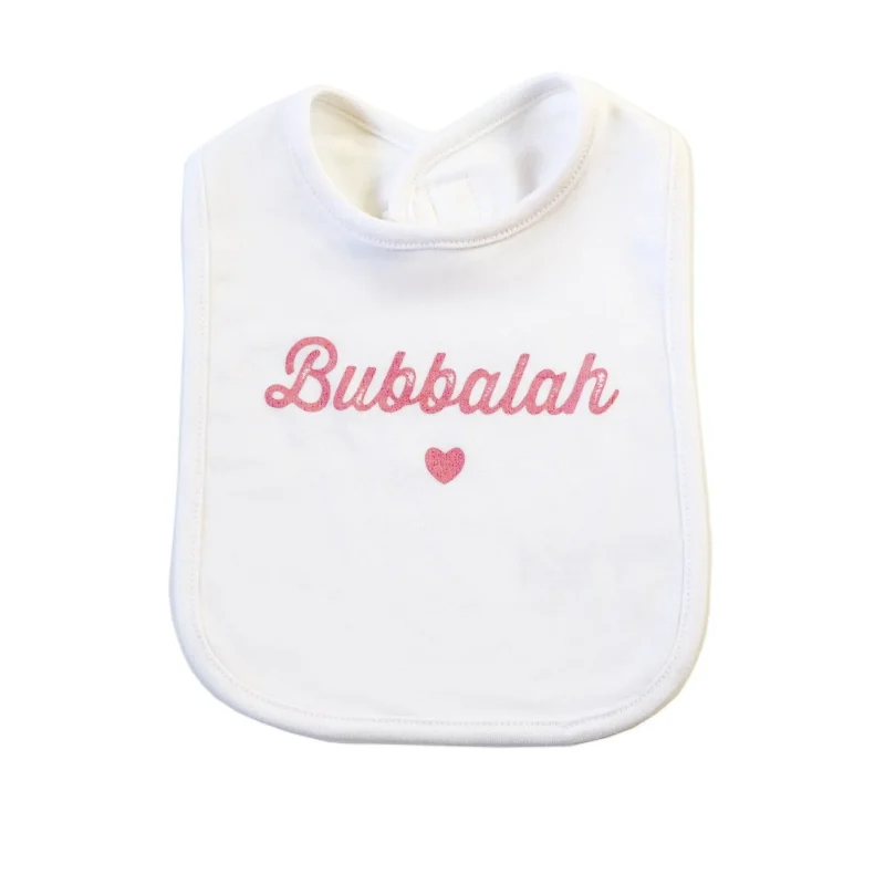 bubbalah white pink baby bib