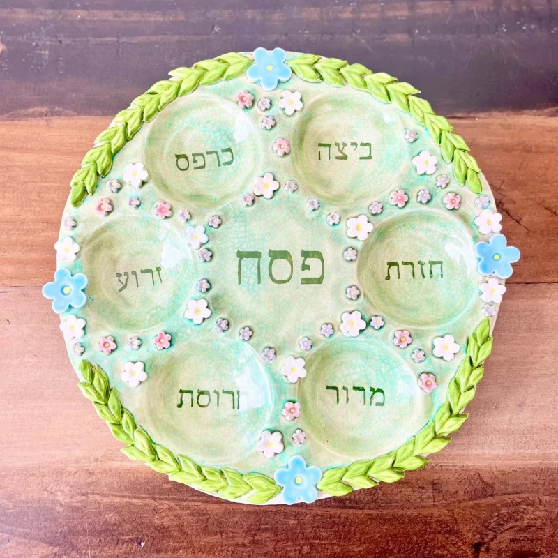 ceramic flower garden seder plate