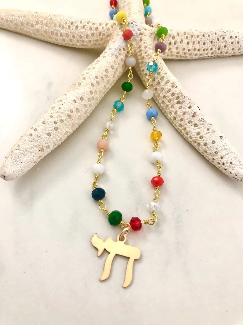 chai necklace with rainbow crystals gold