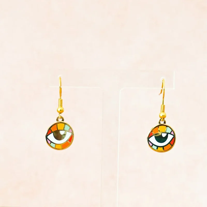 charming rainbow evil eye earrings