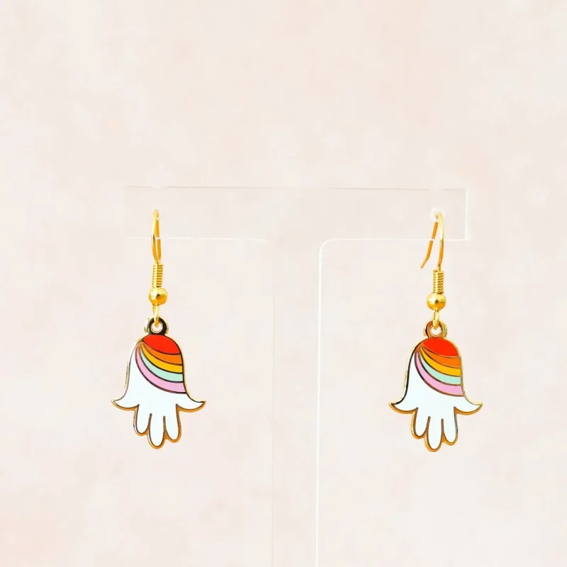 charming rainbow hamsa earrings for women