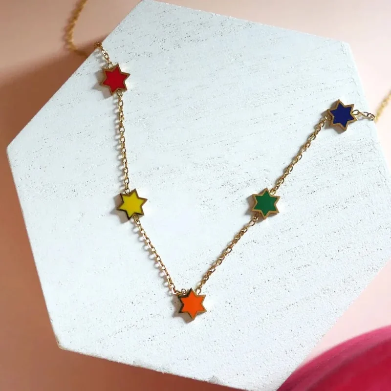 charming rainbow star of david necklace