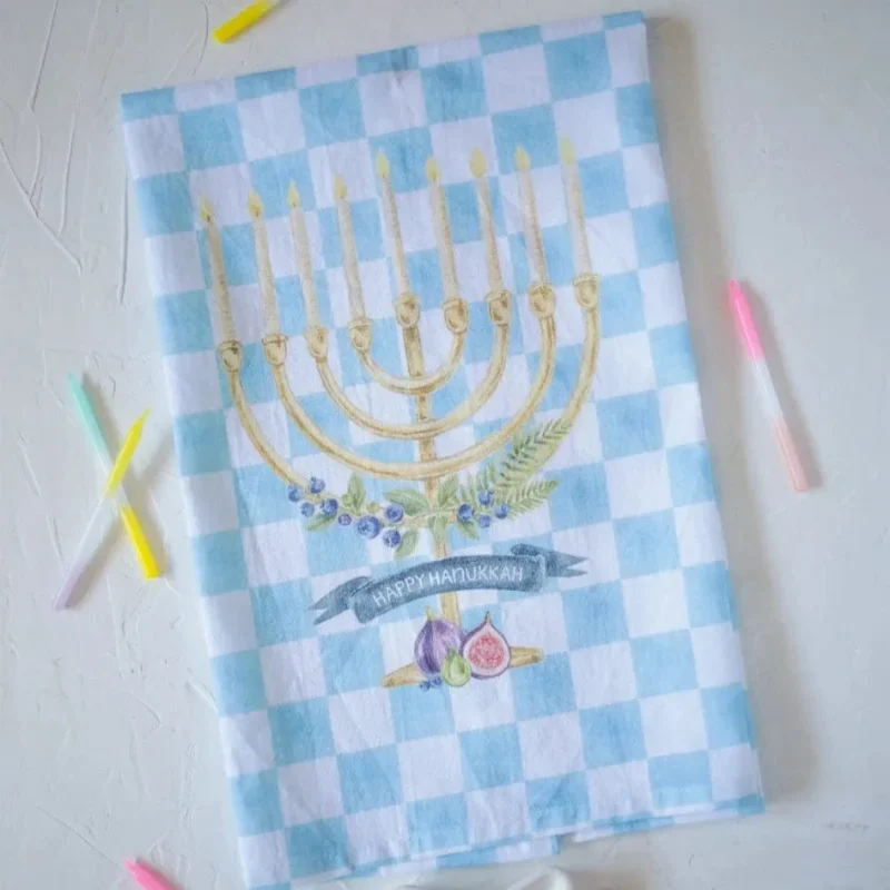 checker print cotton tea towel for menorah