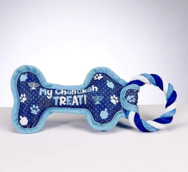 chewdaica squeaky chanukah bone dog toy