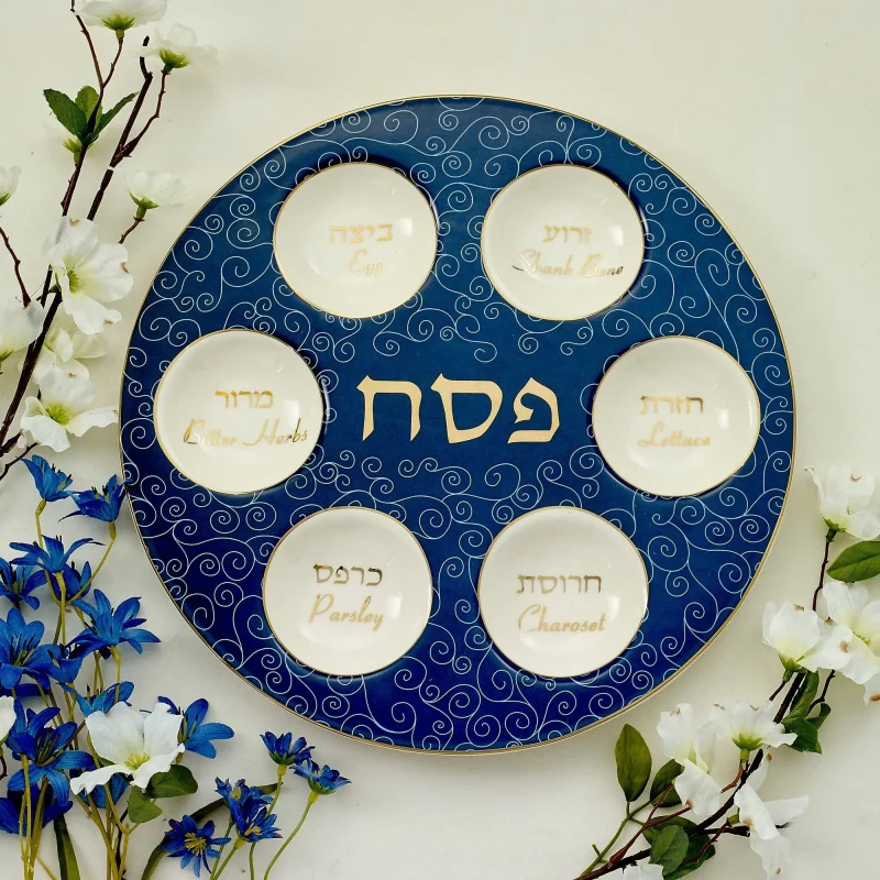 classic gold accented ceramic seder plate