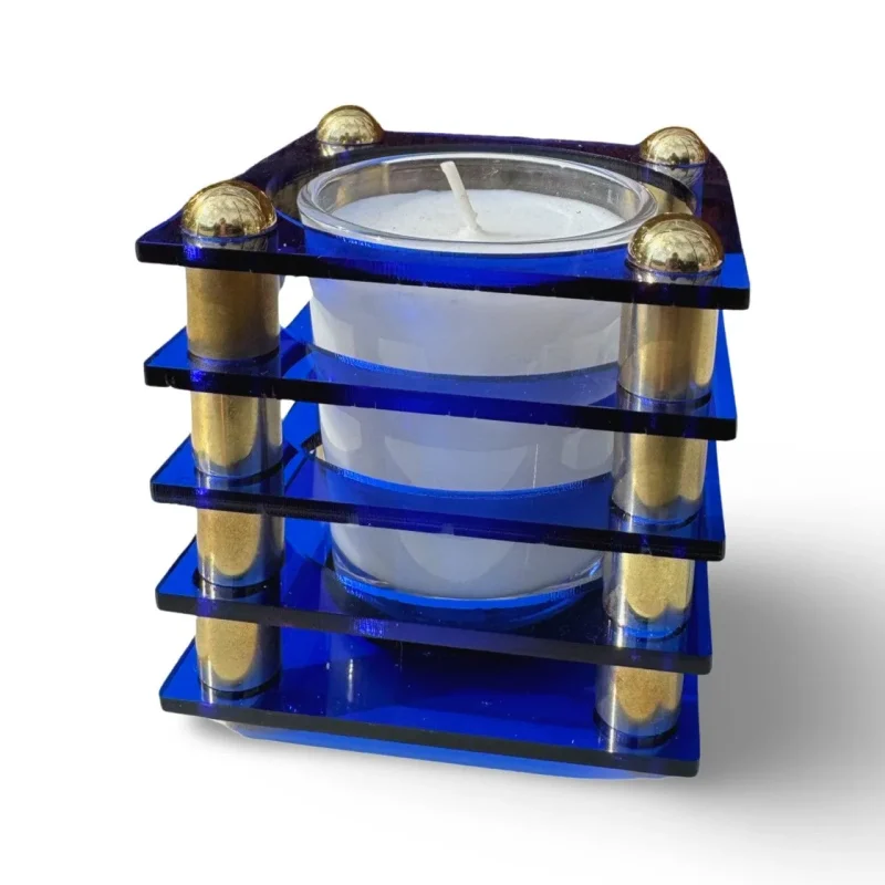 cobalt blue layered yahrzeit candle holder by joy stember