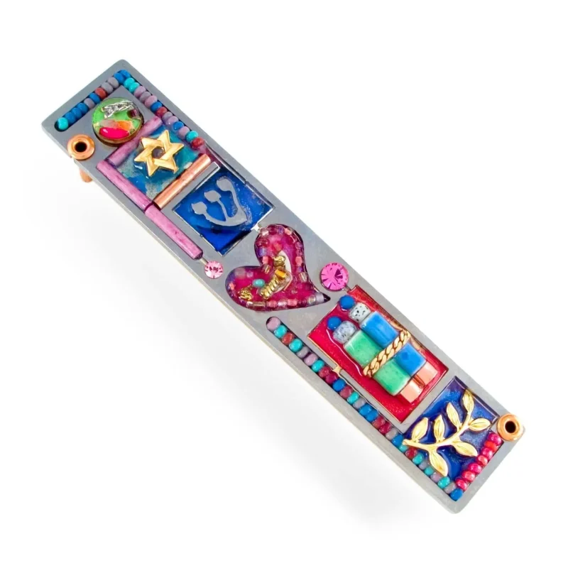 colorful heart torah mezuzah unique judaica decor