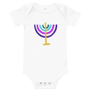 colorful menorah baby onesie white 6 12 months