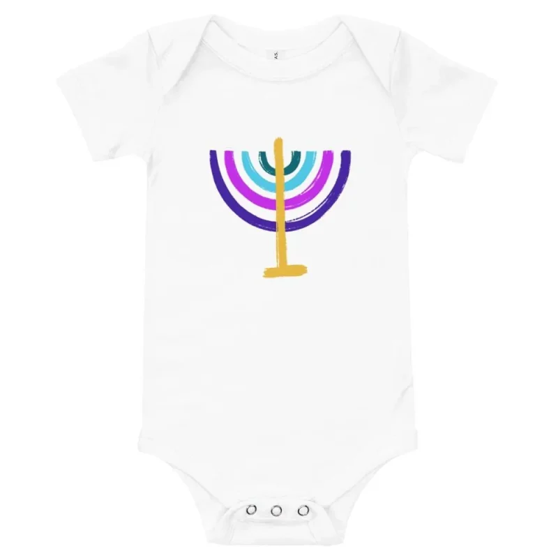 colorful menorah baby onesie white 6 12 months