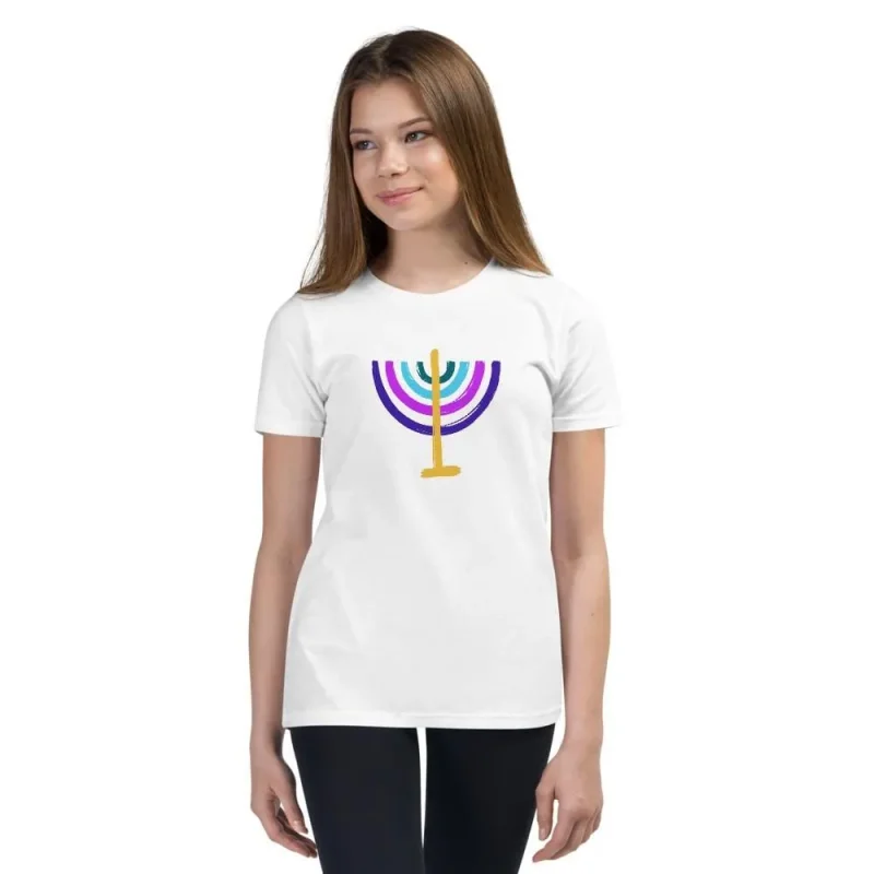 colorful menorah kids t shirt white blue gray