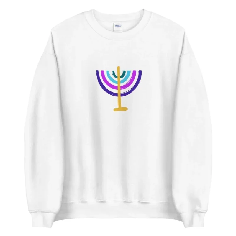 colorful menorah sweatshirt white gray pink sizes s