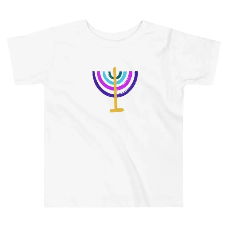 colorful menorah toddler t shirt white blue pink