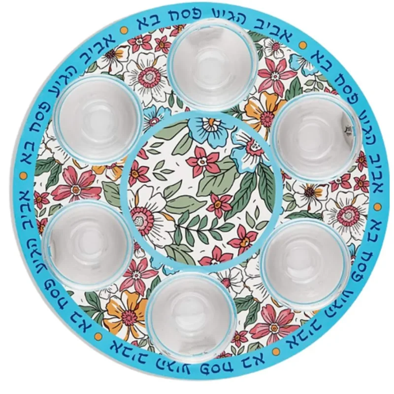 colorful spring floral seder plate