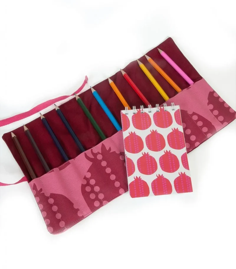 compact pomegranate pencil roll for artists