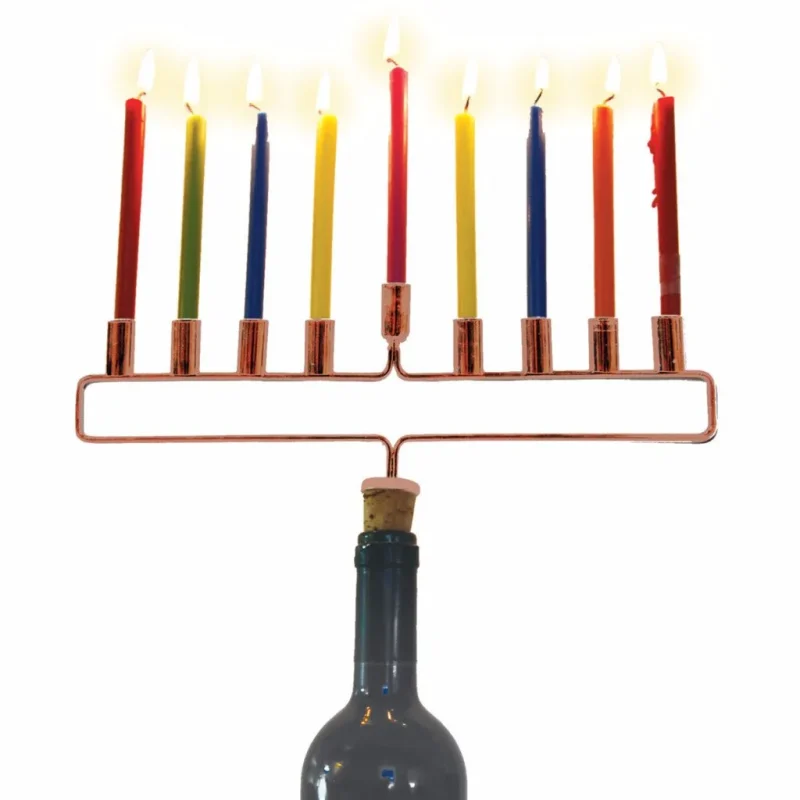 copper menorah with cork base perfect gift for hanukkah