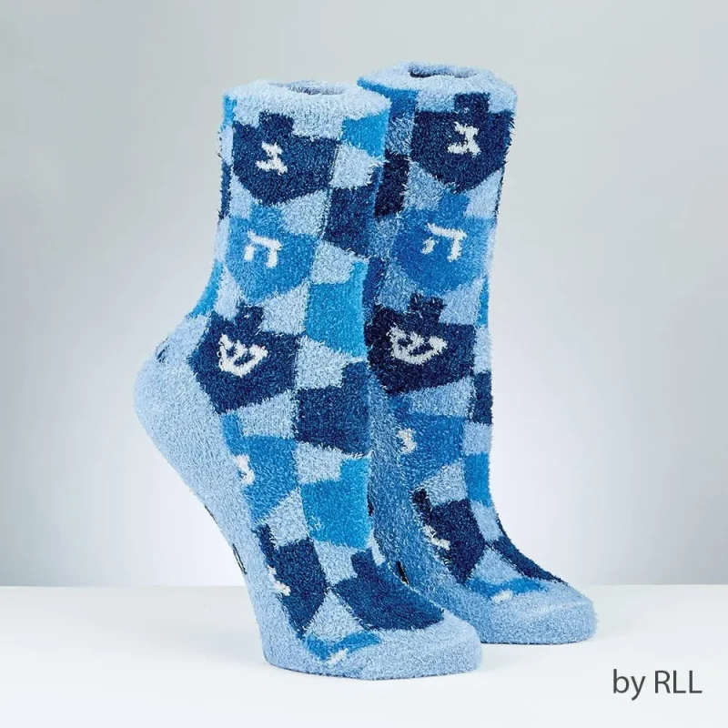 cozy adult slipper socks dreidel design