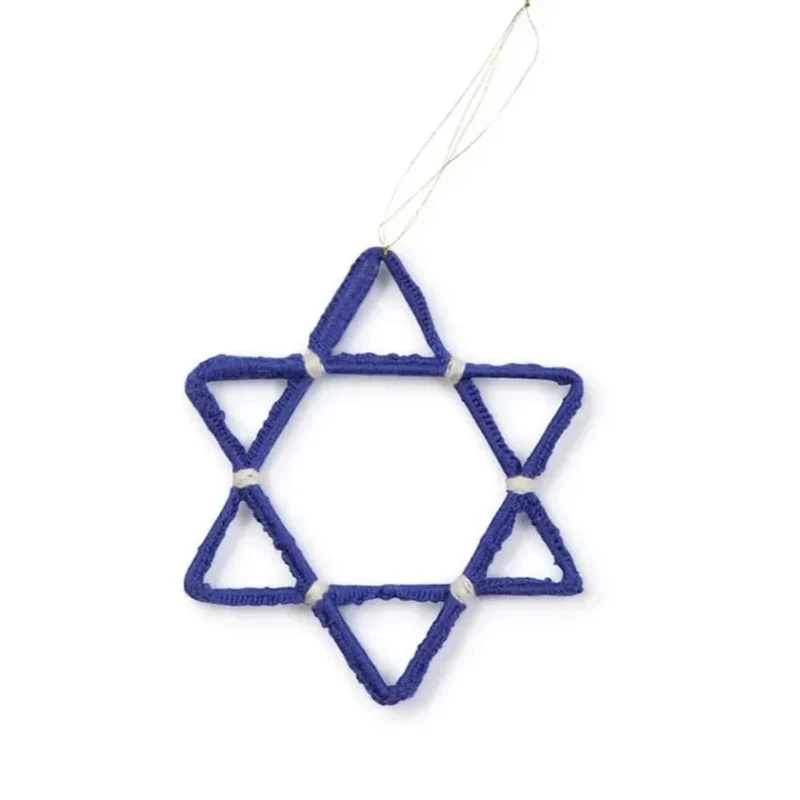 dark blue magen david crochet ornament chai modern