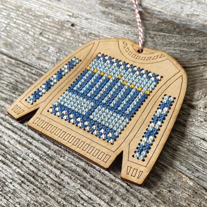 diy cross stitch menorah sweater ornament kit