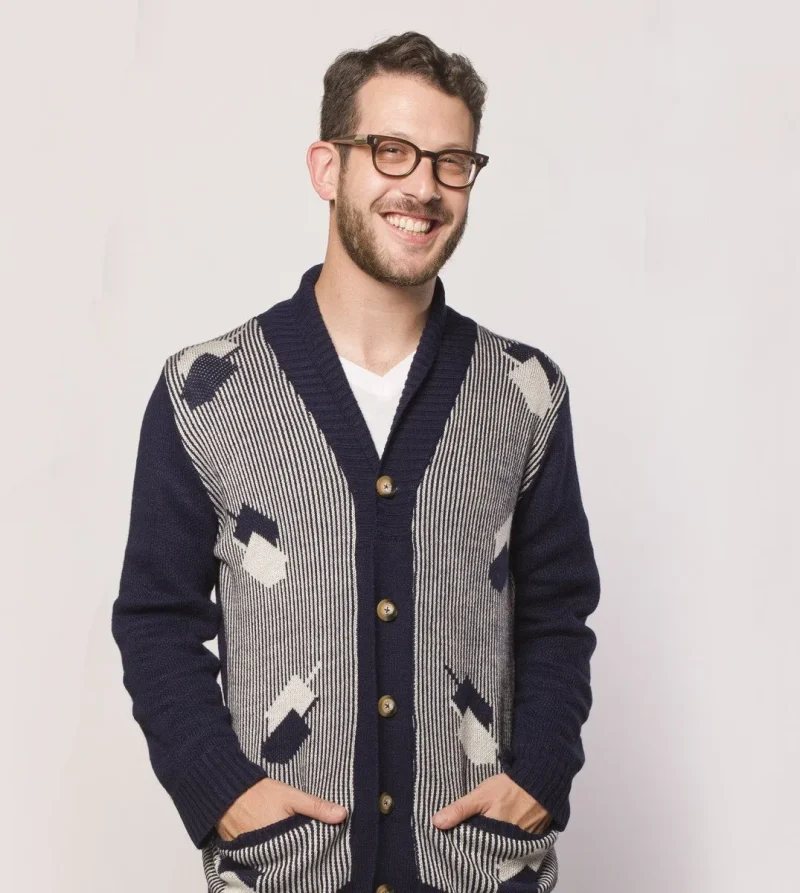 dreidelstripe men s hanukkah cardigan sweater