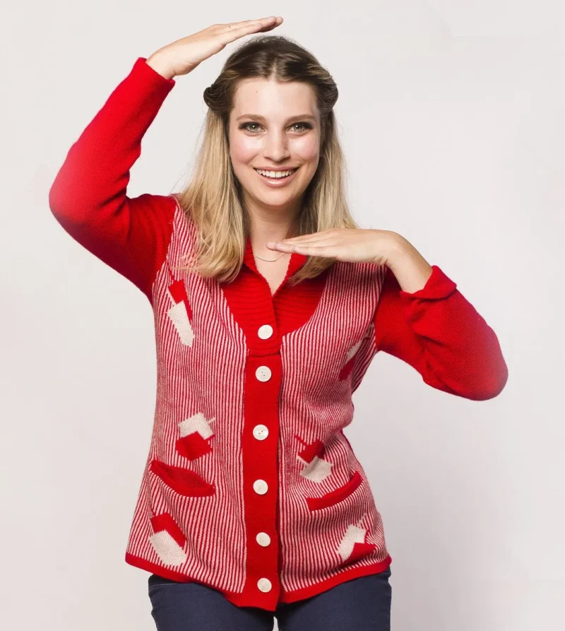 dreidelstripe women s red hanukkah cardigan sweater