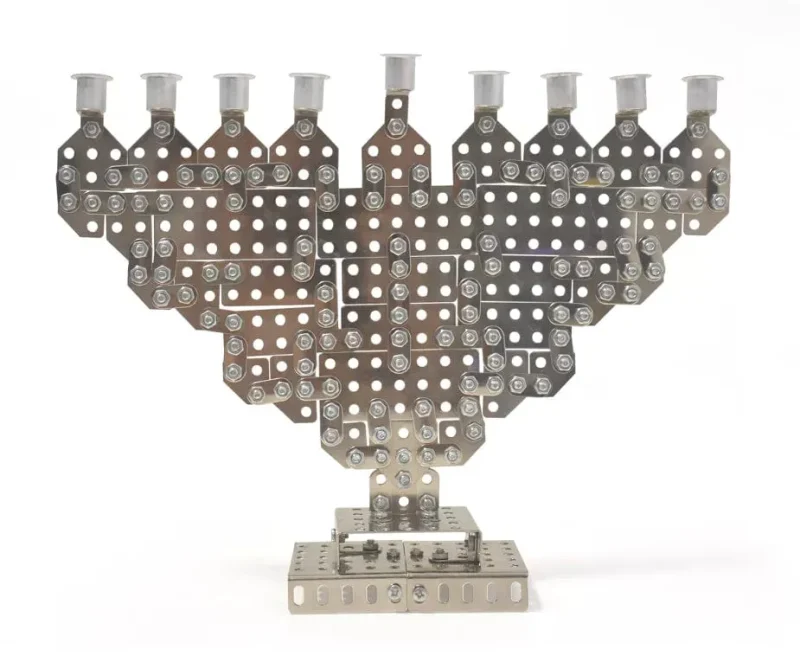 eco friendly nuts bolts menorah unique holiday decor