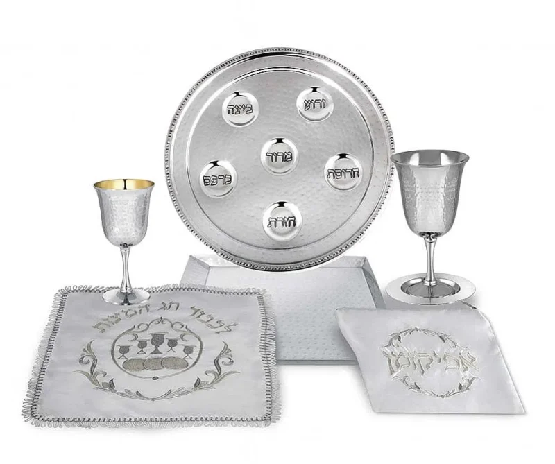 elegant 6 piece passover set hammered square matzah cover