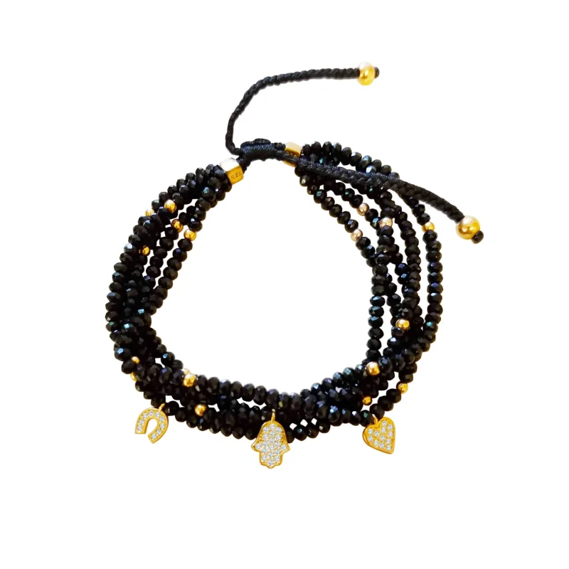 elegant black macram hamsa bracelet with beads scaled