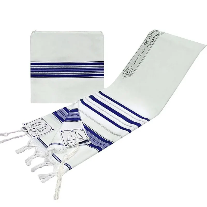 elegant blue silver wool tallit set 18 x 72