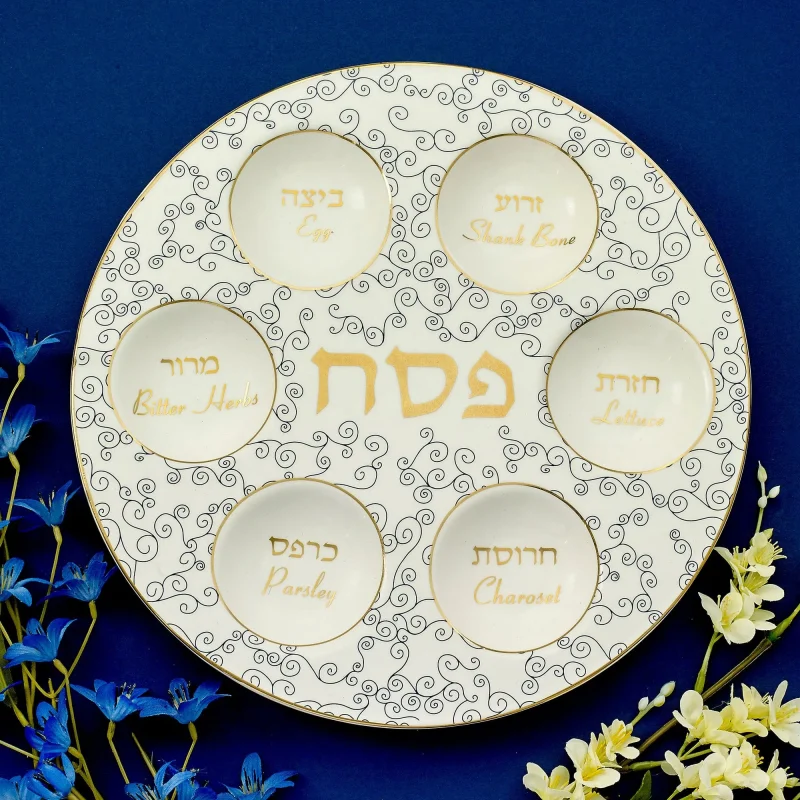 elegant gold accented ceramic seder plate