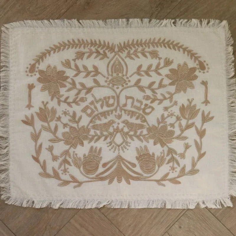 elegant gold linen challah cover handmade