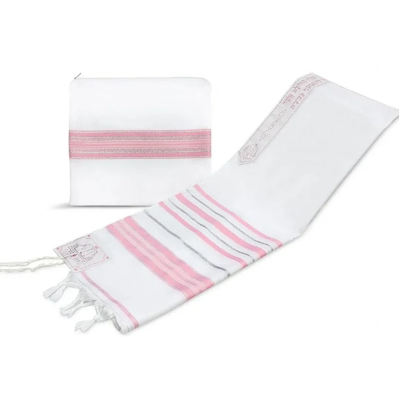 elegant pink acrylic tallit set 18 x 72