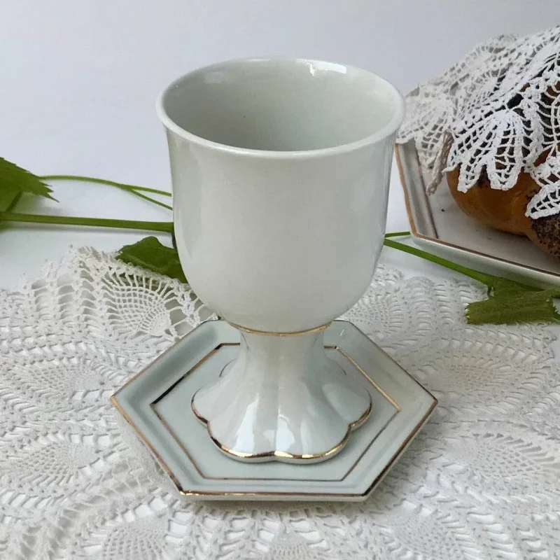 elegant white porcelain kiddush cup floral design