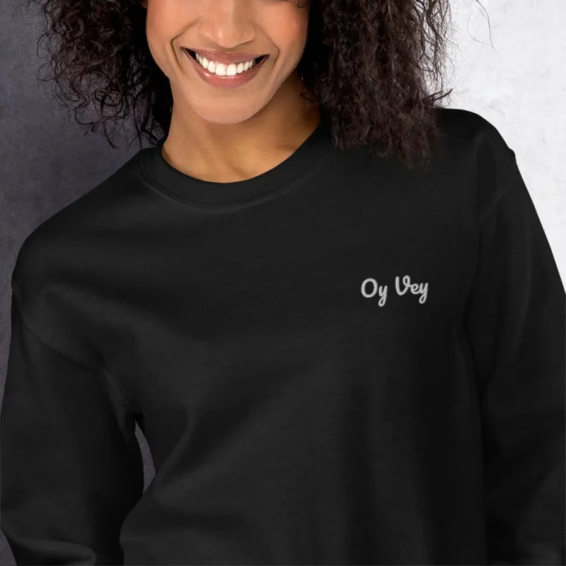 embroidered oy vey unisex black sweatshirt large