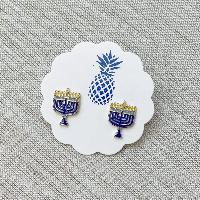 enamel menorah stud earrings