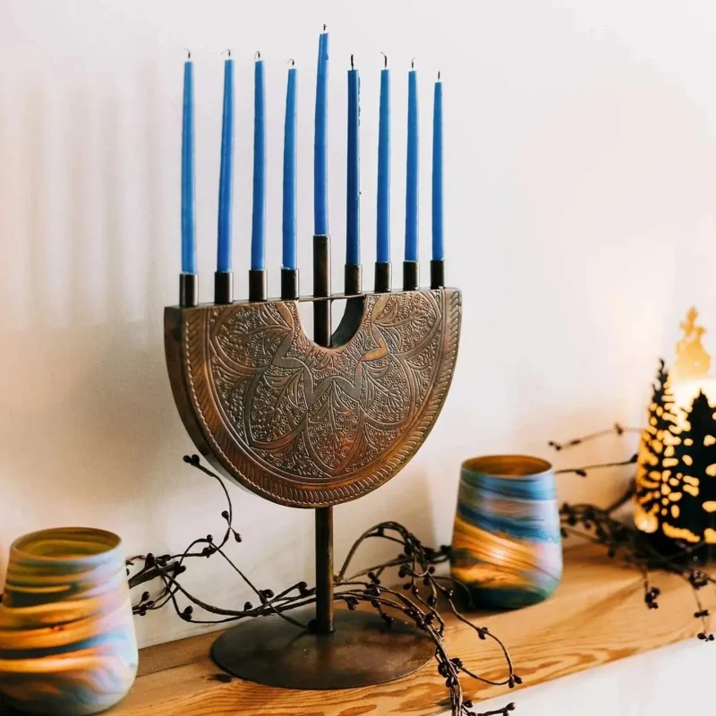 engraved iron menorah for sale