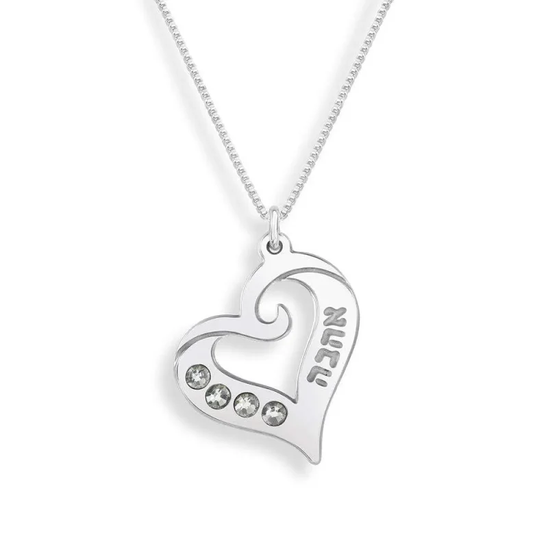 engraved open heart necklace with swarovski crystals