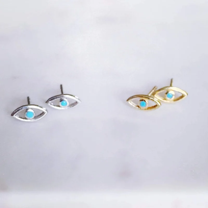 evil eye stud earrings sterling stone gold or silver