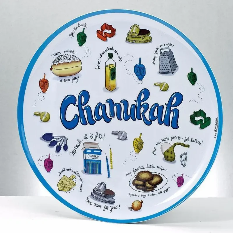 festive chanukah round serving plate