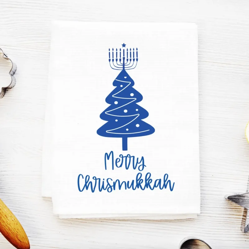 festive chrismukkah tea towel holiday kitchen decor